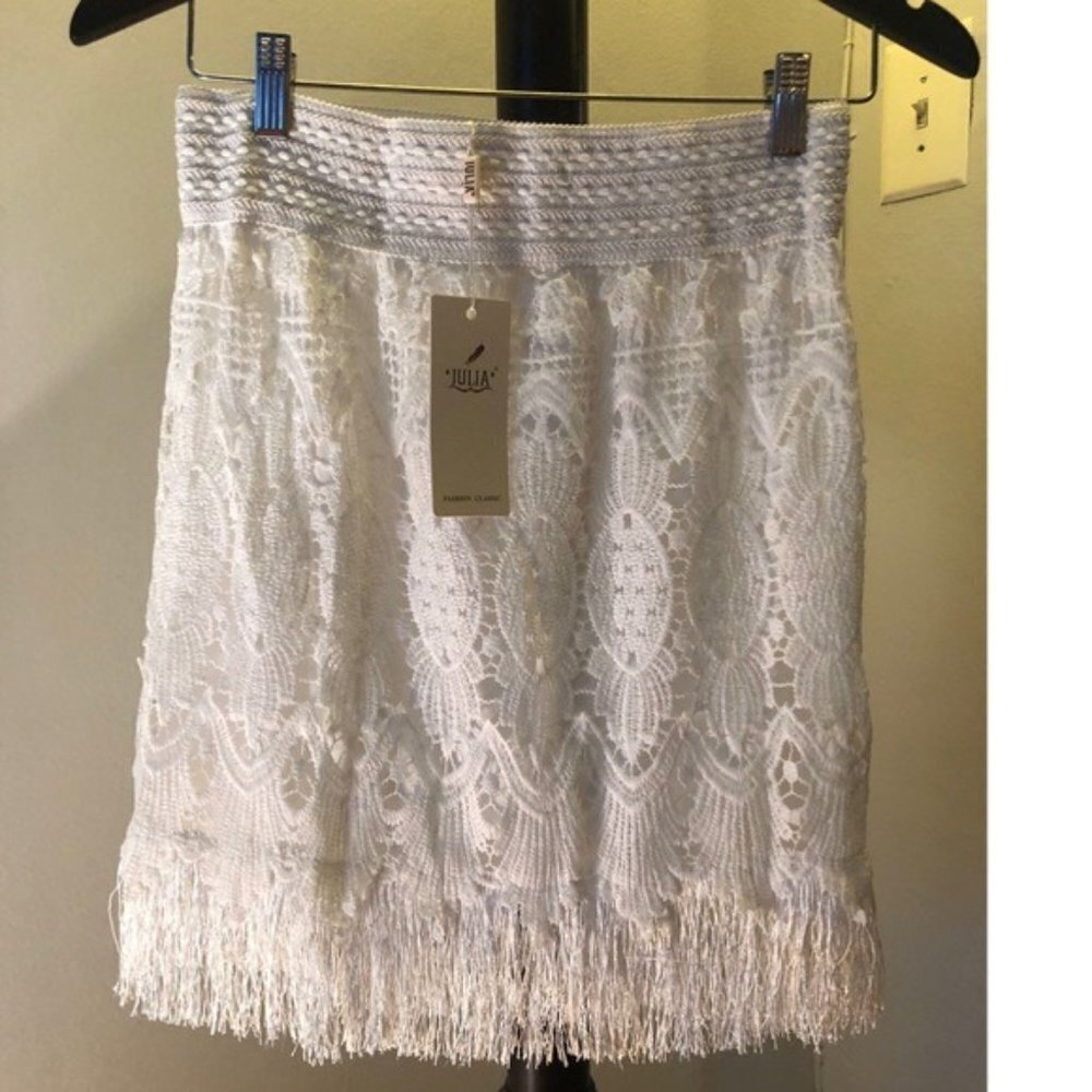 NEW Julia Fashion Classic White Fringe Lace Skirt Size L/XL - Picture 2 of 8